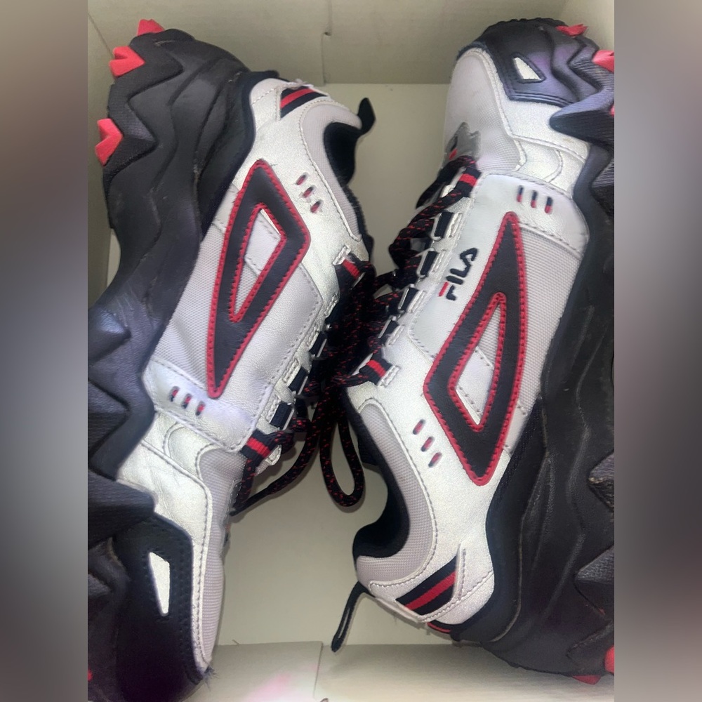 Fila White and Black Trail Shoes with Red Highlights